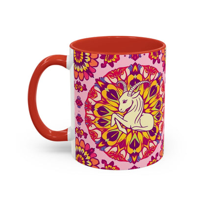 Accent Coffee Mug, Capricorn, Zodiac v3, Flower Pattern, (11, 15oz)