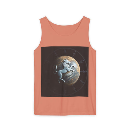 Unisex Garment-Dyed, Tank Top, Aquarius Design, Planet Animal, 100% Ringspun US cotton