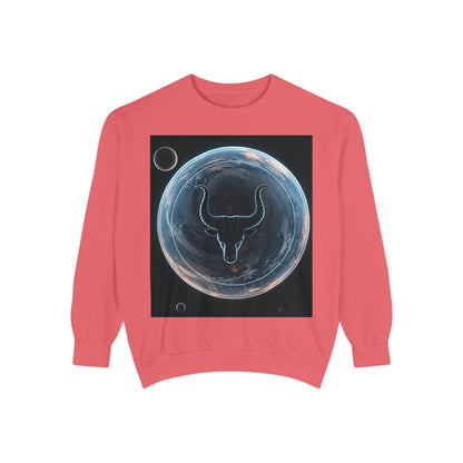 Garment-Dyed Sweatshirt, Unisex, Space Animal Design, Taurus