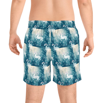Men's Mid-Length Swim Shorts, (AOP), Aries, Zodiac, Bubble Pattern