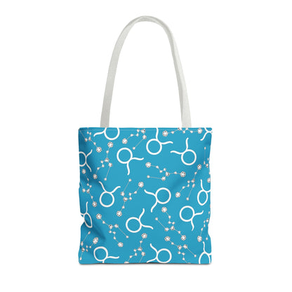 Tote Bag, Taurus Zodiac Sign, AOP, (Turquoise, White)