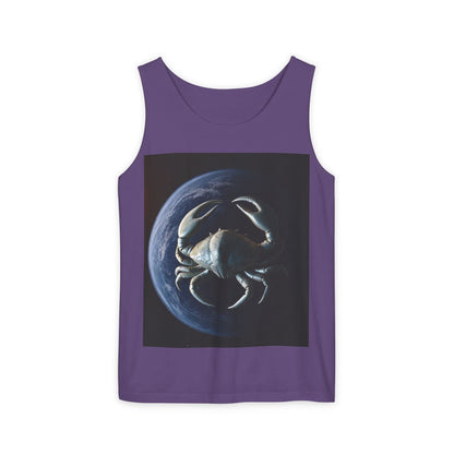 Unisex Garment-Dyed, Tank Top, Cancer Design, Planet Crab, 100% US cotton