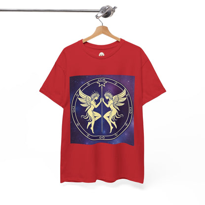 Unisex Heavy Cotton T-Shirt, Space Angel Twins v1, Gemini Zodiac Design
