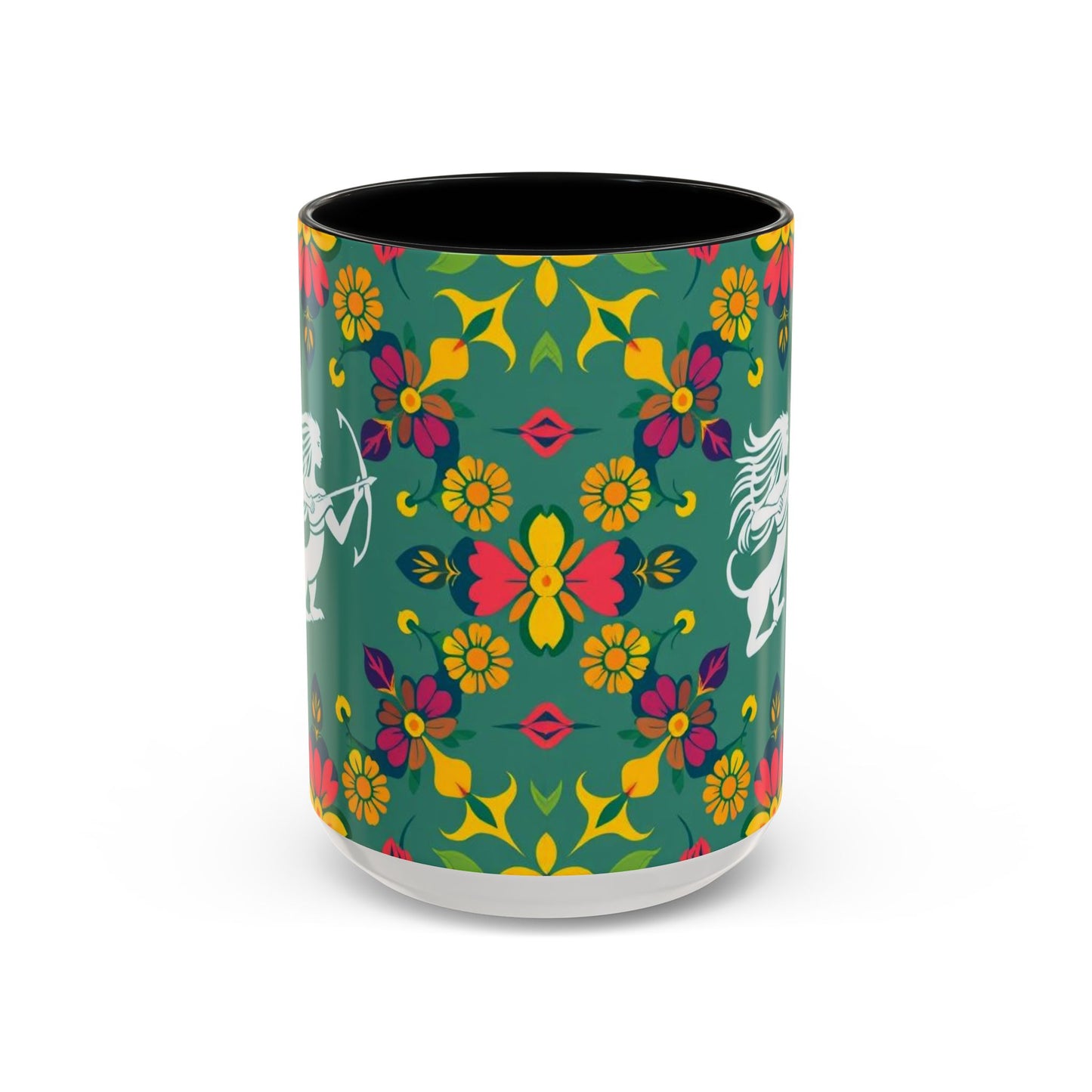 Accent Coffee Mug, Sagittarius, Zodiac. Flower Pattern, (11, 15oz)