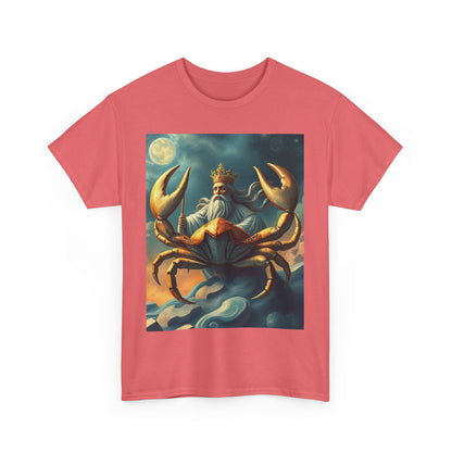 Unisex Heavy Cotton T-Shirt, Crustacean King v1, Cancer Zodiac Design