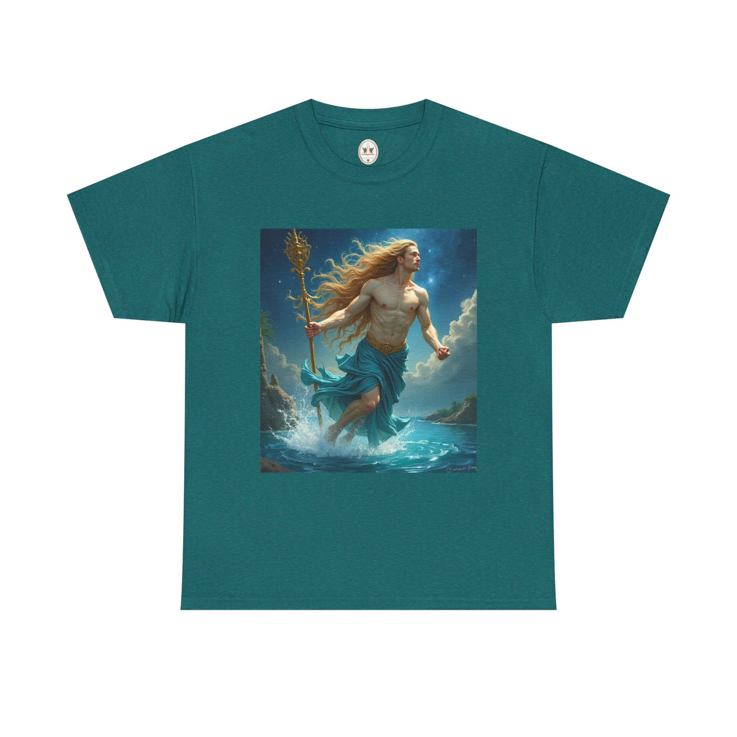 Unisex Heavy Cotton T-Shirt, Aquarius God 4v, Zodiac Design