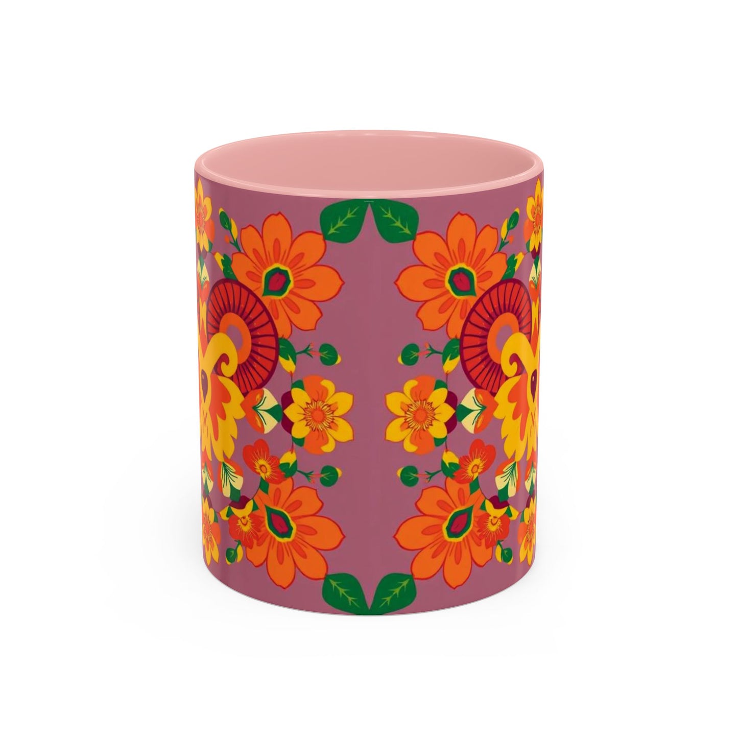 Accent Coffee Mug, Aries, Zodiac v1, Flower Pattern, (11, 15oz)