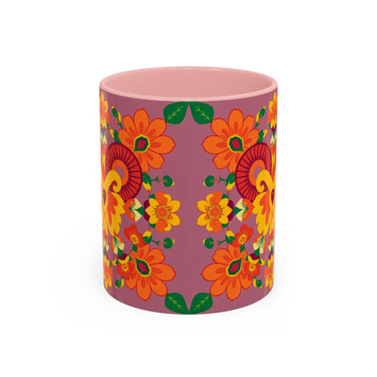 Accent Coffee Mug, Aries, Zodiac v1, Flower Pattern, (11, 15oz)