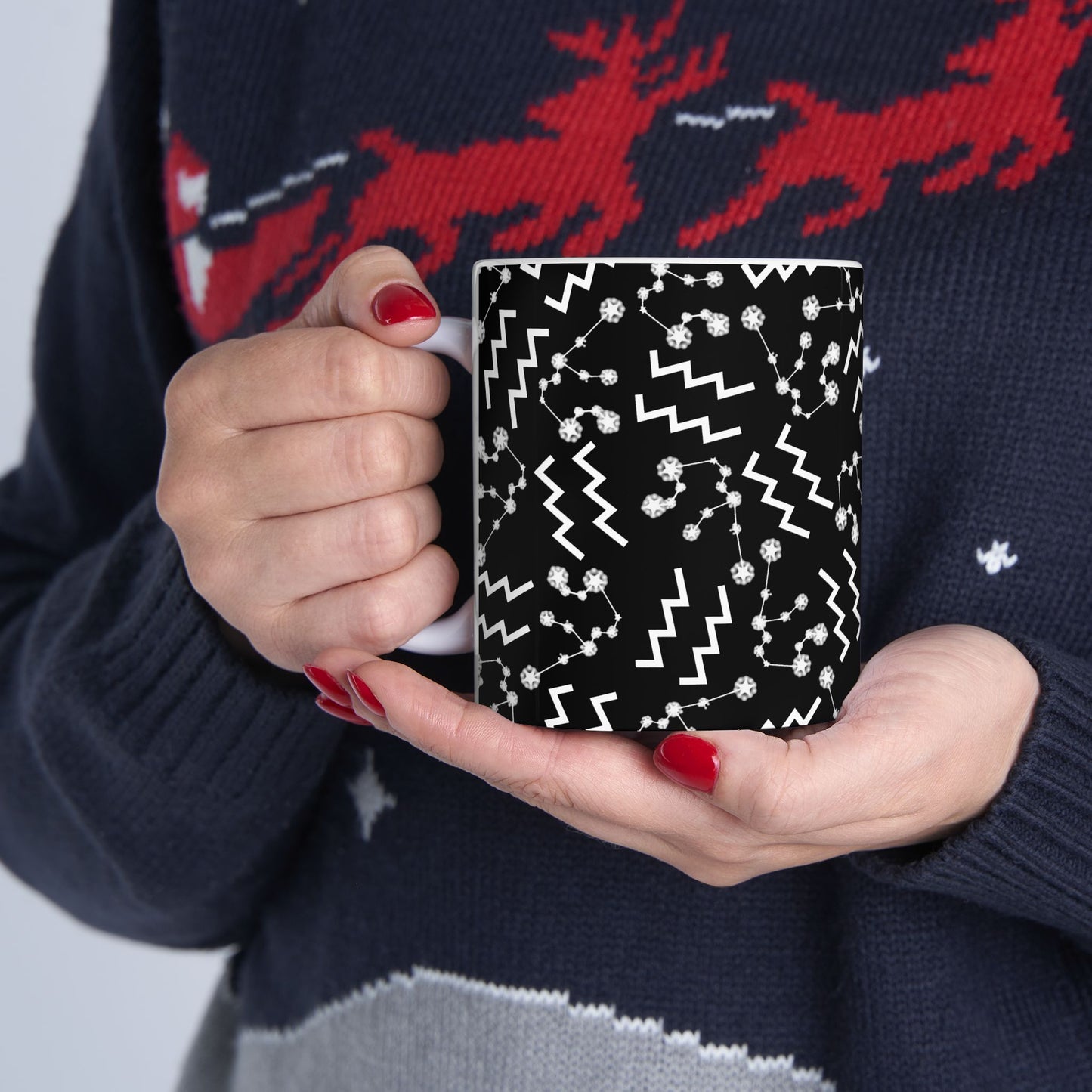 Ceramic Mug, (11oz, 15oz), Ceramic Coffee Mug, Black AOP, Aquarius Zodiac Design