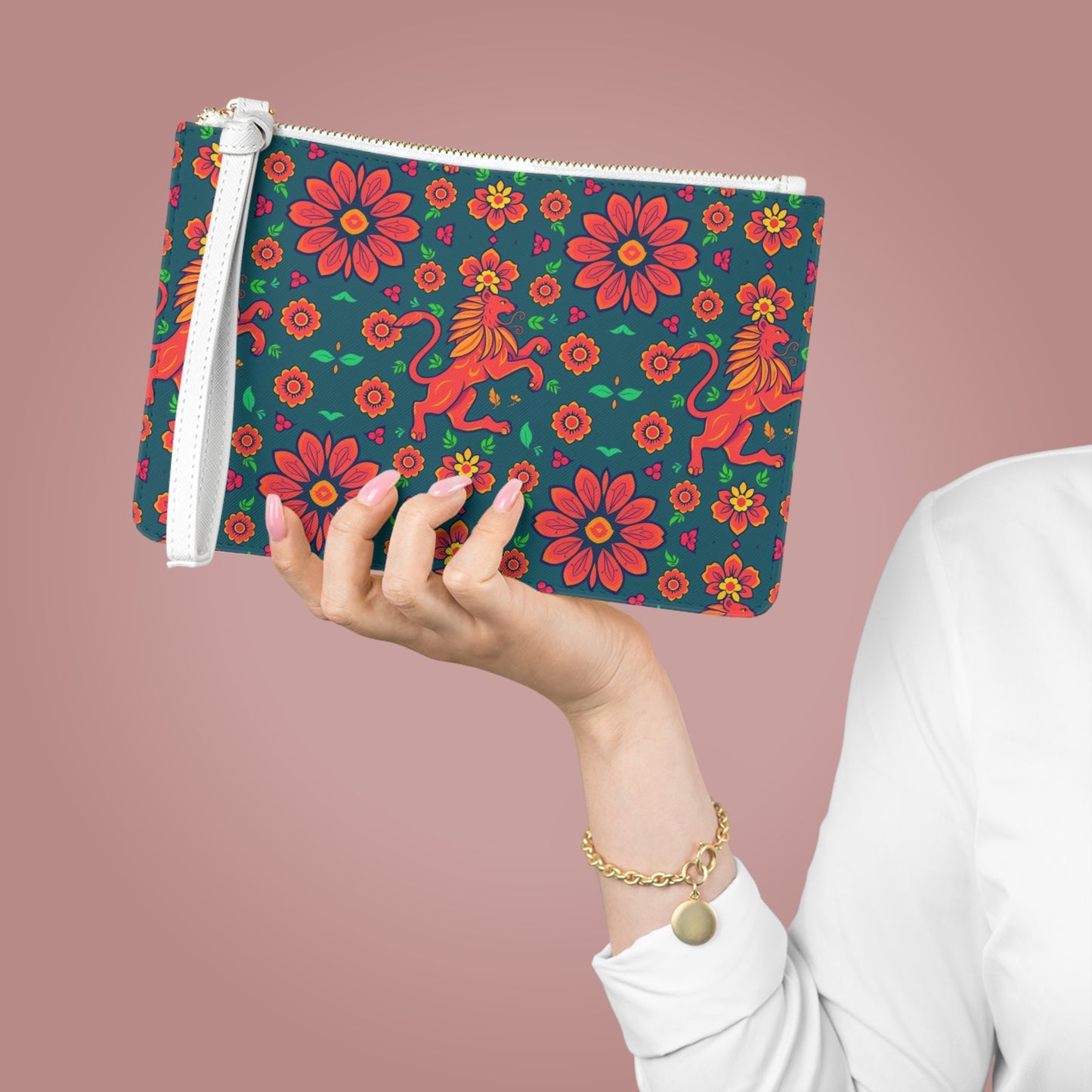 Clutch Bag, Leo, Zodiac v3, Flower Pattern