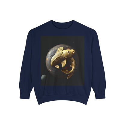 Garment-Dyed Sweatshirt, Unisex, Space Animal Design v1, Pisces