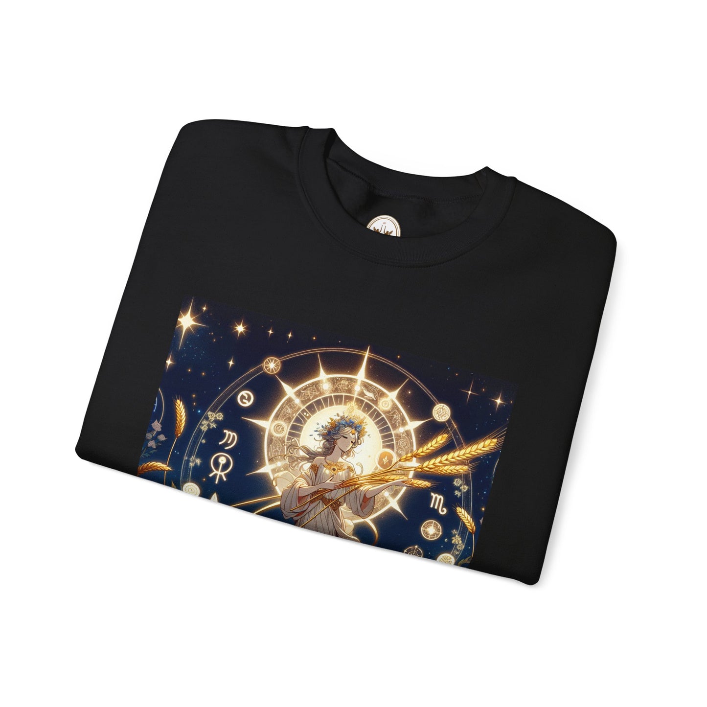 Unisex Heavy Blend™ Crewneck Sweatshirt, anime girl in wheat field, Virgo Zodiac Design