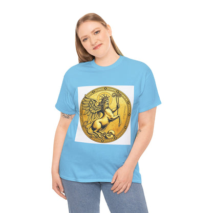 Unisex Heavy Cotton T-Shirt, Golden Angel Coin, Virgo Zodiac Design