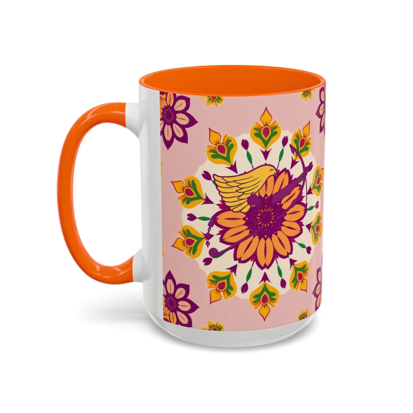 Accent Coffee Mug, Sagittarius, Zodiac v4. Flower Pattern, (11, 15oz)