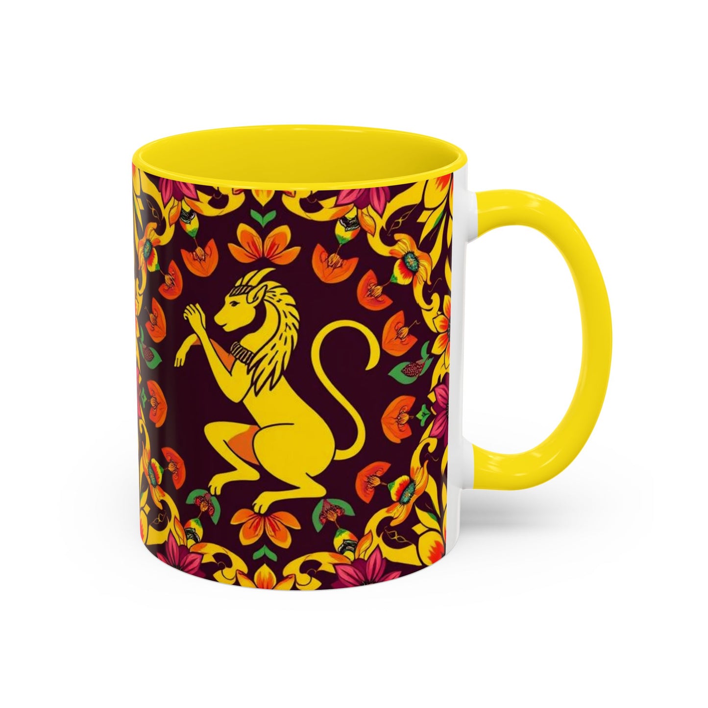 Accent Coffee Mug, Virgo, Zodiac v1. Flower Pattern, (11, 15oz)