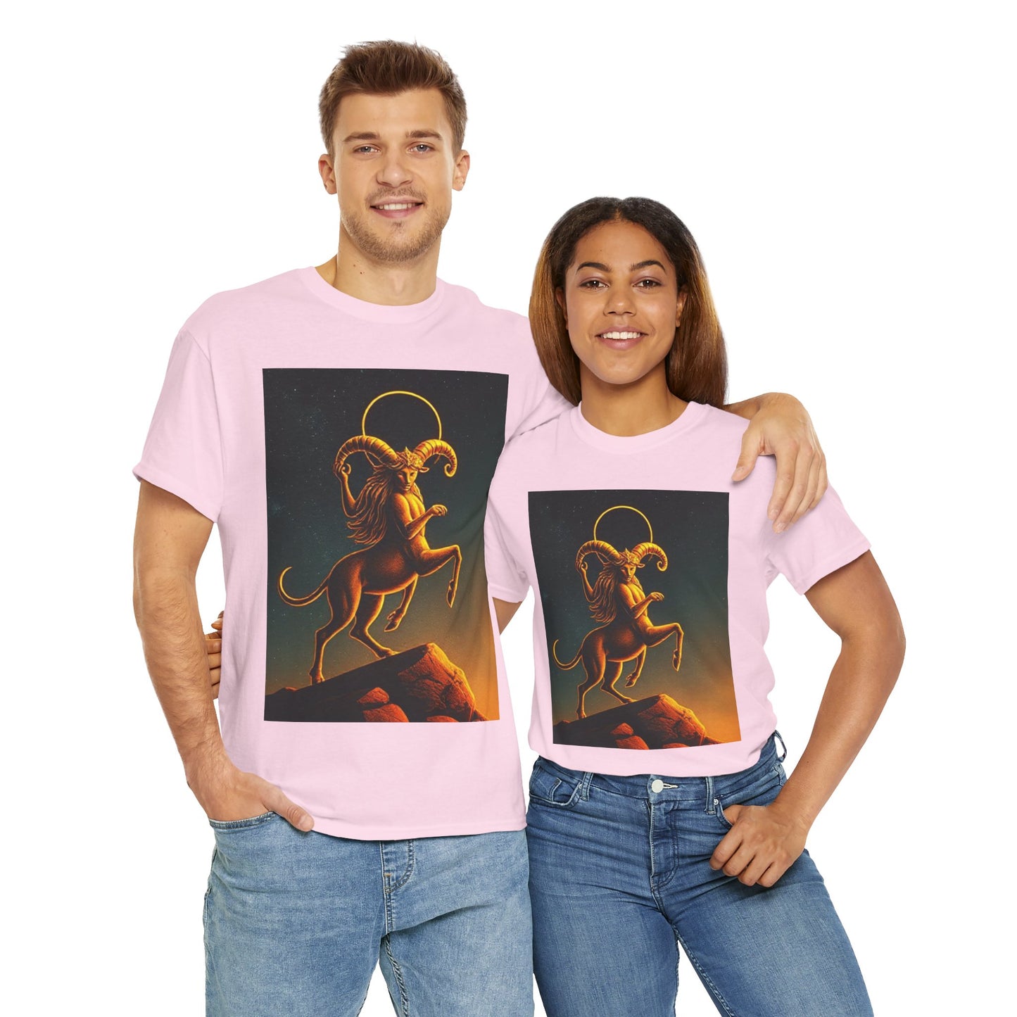 Unisex Heavy Cotton T-Shirt, Mountain Top, Aries Zodiac Design
