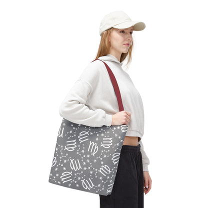 Tote Bag, Virgo Zodiac Sign, AOP, (Grey, White)