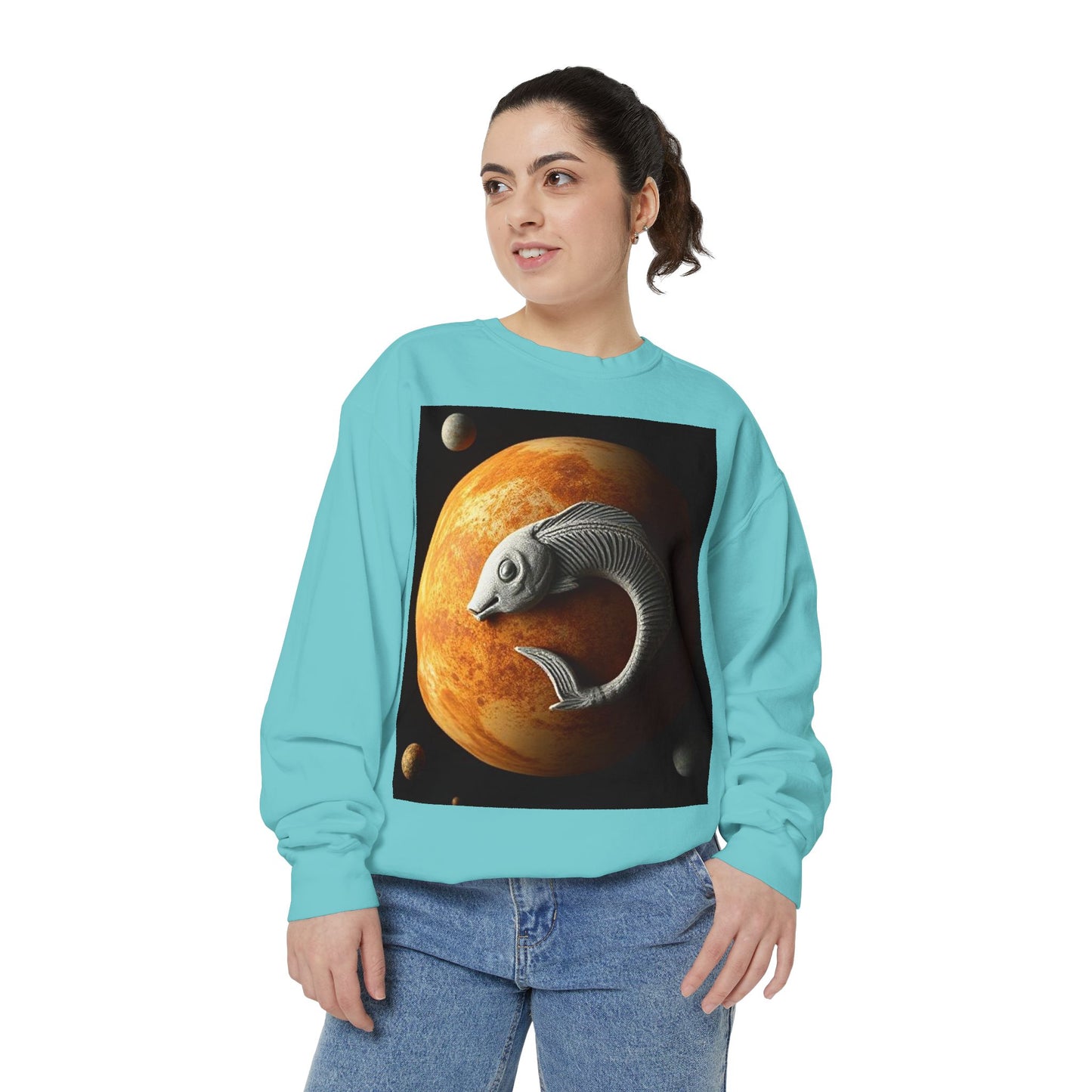 Garment-Dyed Sweatshirt, Unisex, Space Animal Design, Pisces