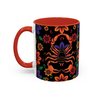 Accent Coffee Mug, Scorpio, Zodiac. Flower Pattern, (11, 15oz)