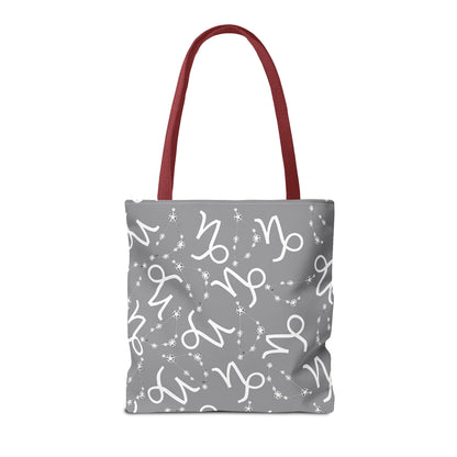 Tote Bag, Capricorn Zodiac Sign, AOP, (Grey, White)
