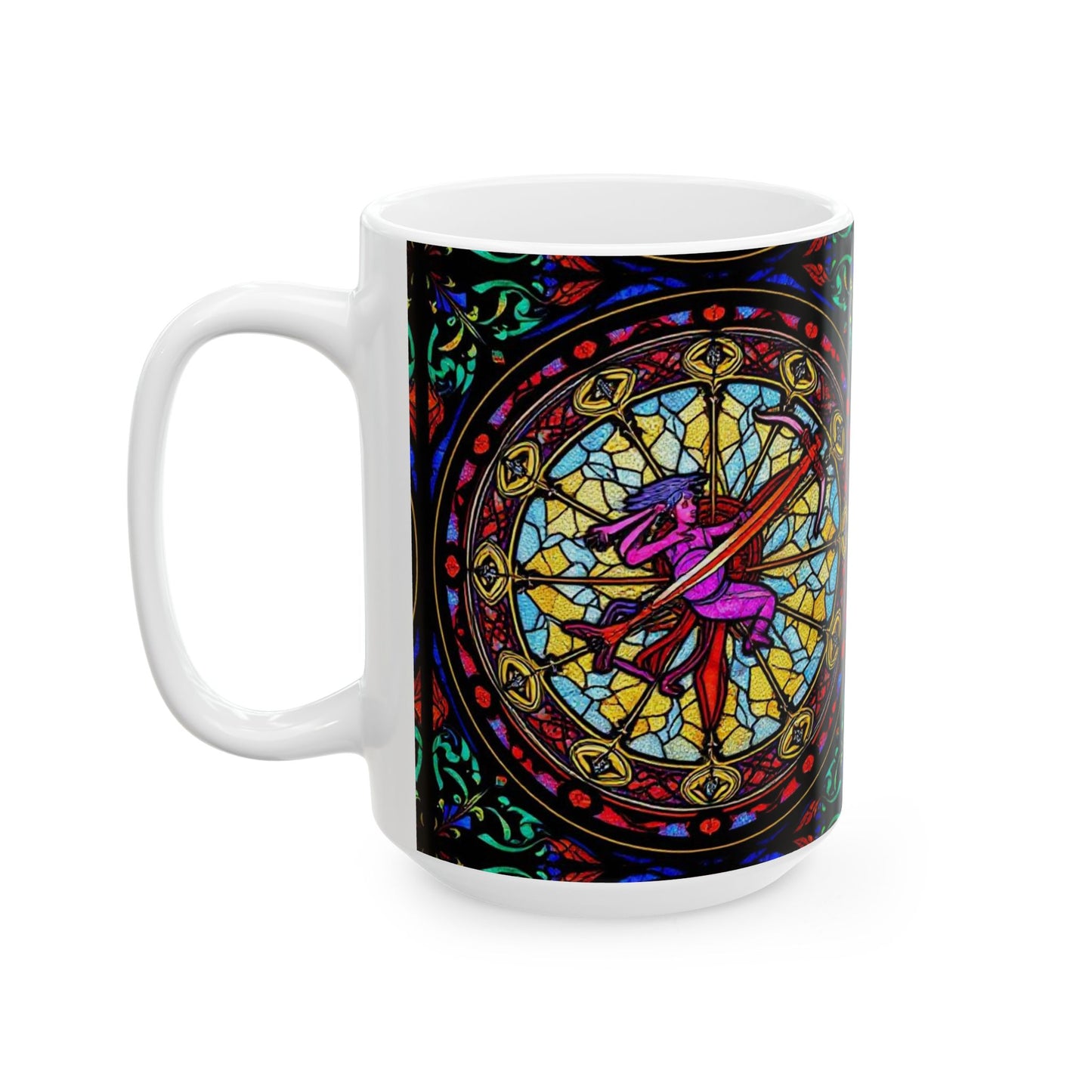 Ceramic Mug, (11oz, 15oz), Ceramic Coffee Mug, AOP, Glass Design, Sagittarius Zodiac
