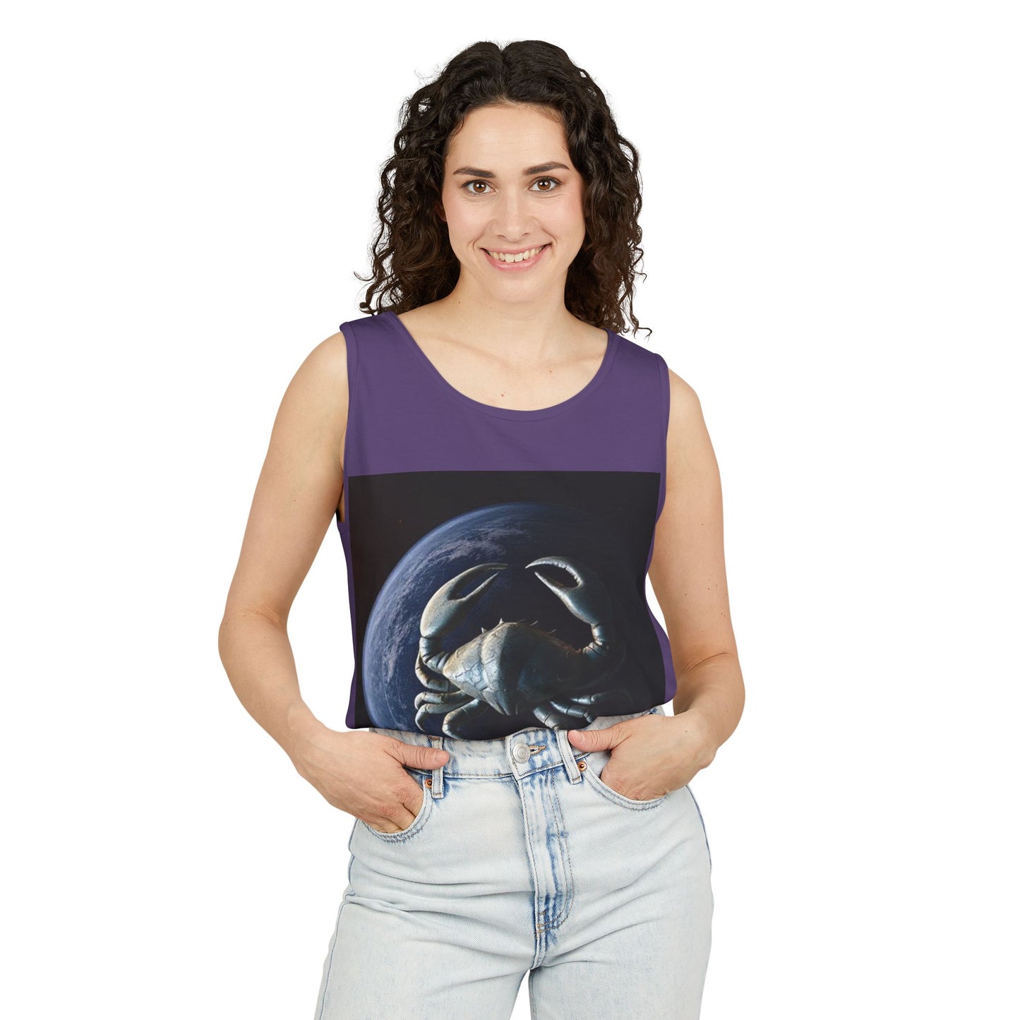 Unisex Garment-Dyed, Tank Top, Cancer Design, Planet Crab, 100% US cotton