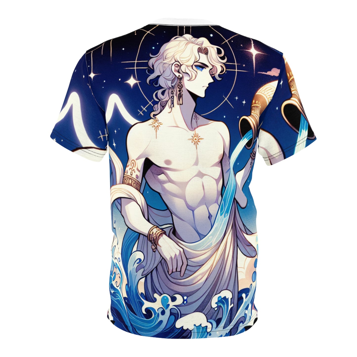 Unisex Cut & Sew T-Shirt (AOP), Anime Character, Aquarius Zodiac Design, Regular fit, 100% Polyester