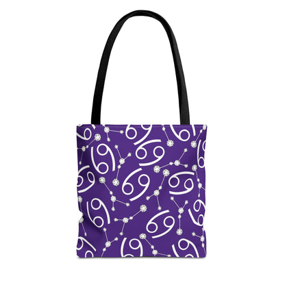 Tote Bag, Cancer Zodiac Sign, AOP, (Purple, White)