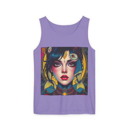Unisex Garment-Dyed, Tank Top, Pisces Design, Pop Art, 100% US cotton