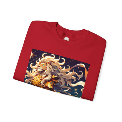 Unisex Heavy Blend™ Crewneck Sweatshirt,Cool Lion with White Hair, Leo Zodiac Design