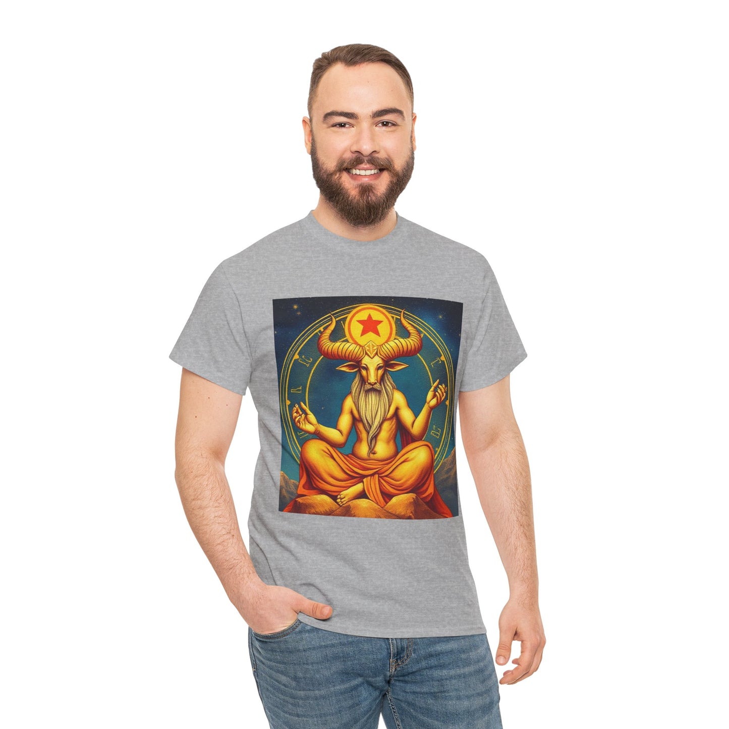 Unisex Heavy Cotton T-Shirt, Meditating Bull, Taurus Zodiac Design