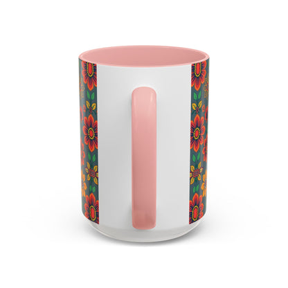 Accent Coffee Mug, Aries, Zodiac v4, Flower Pattern, (11, 15oz)