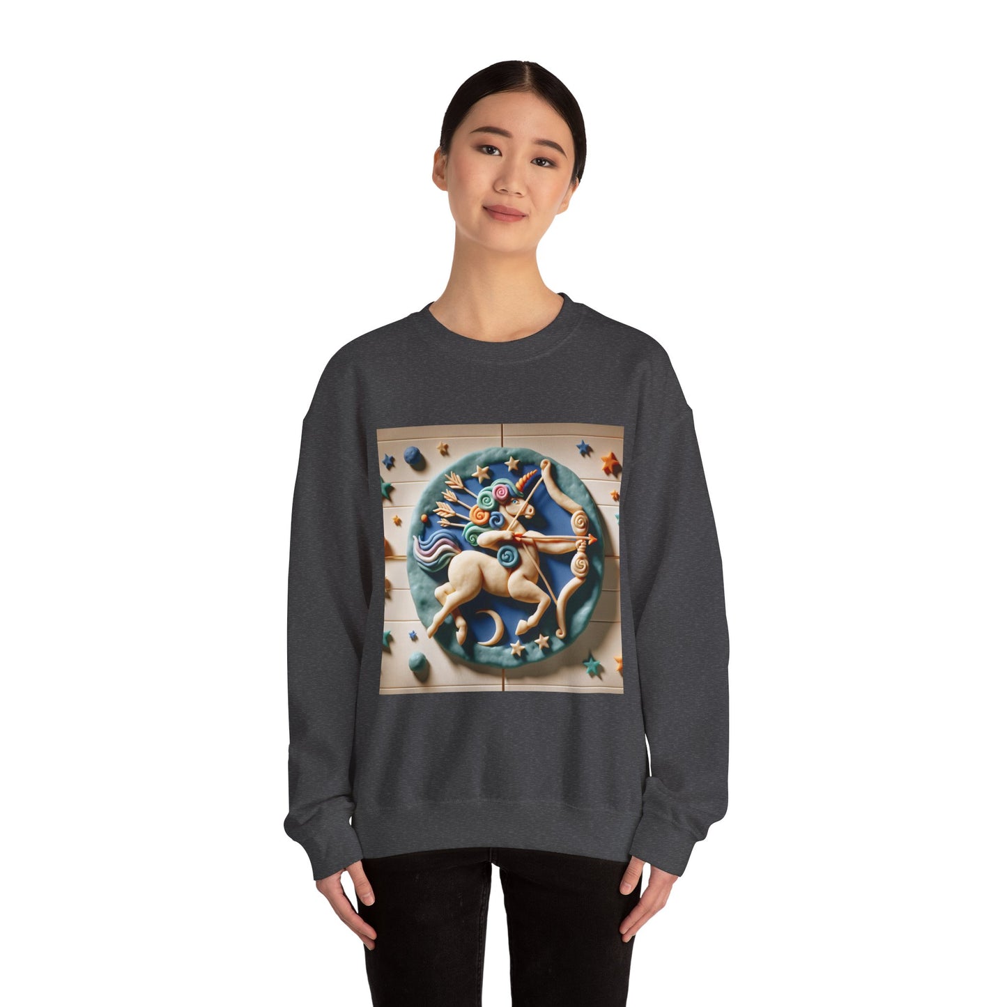 Unisex Heavy Blend™ Crewneck Sweatshirt, Colorful Horse, Sagittarius Zodiac Design