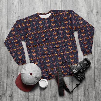 Unisex Sweatshirt (AOP), Aries, Zodiac, Jewel Pattern