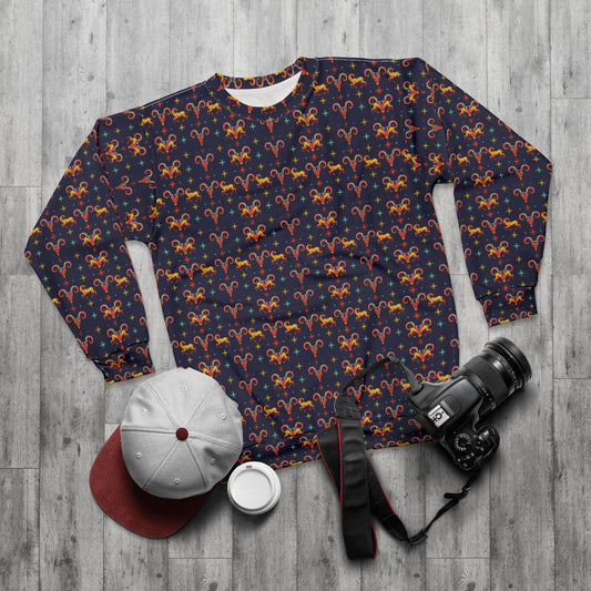 Unisex Sweatshirt (AOP), Aries, Zodiac, Jewel Pattern