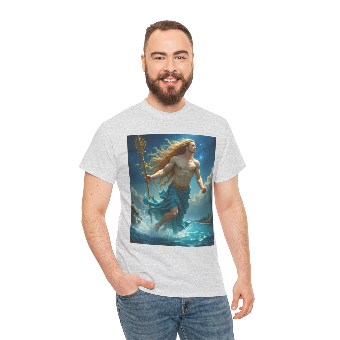 Unisex Heavy Cotton T-Shirt, Realistic, Aquarius Zodiac Design