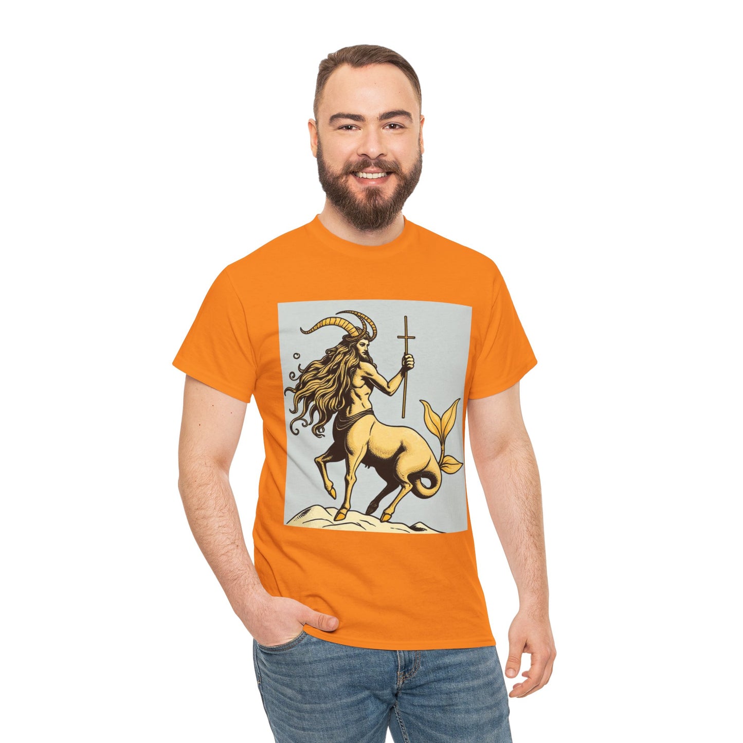 Unisex Heavy Cotton T-Shirt, Capricorn God v2, Zodiac Design