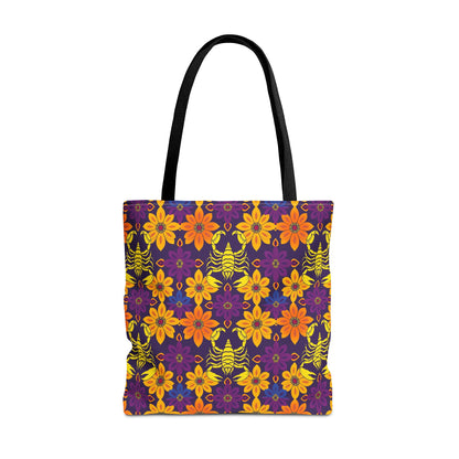 Tote Bag, (AOP), Scorpio, Zodiac v2, Flower Pattern