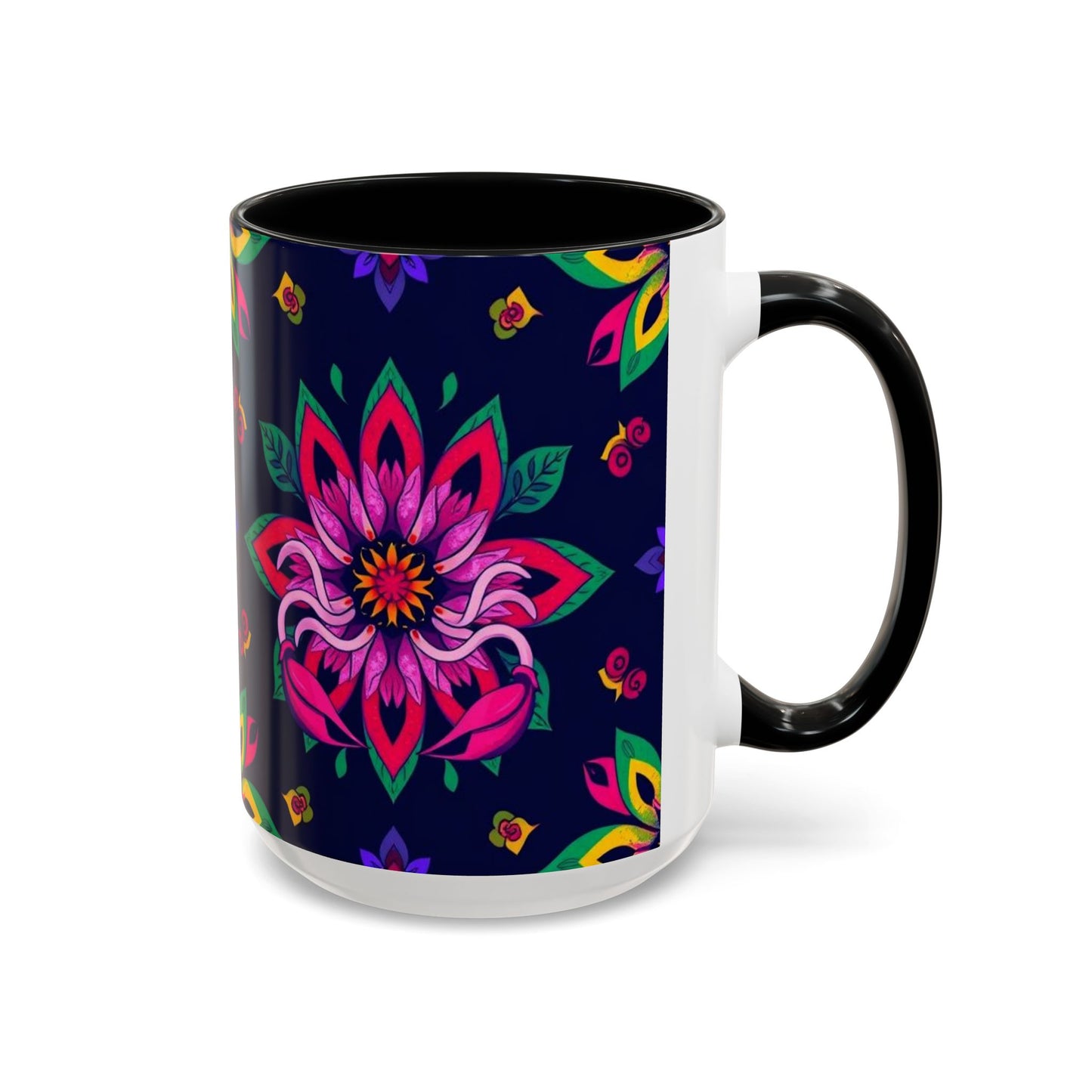 Accent Coffee Mug, Scorpio, Zodiac v4. Flower Pattern, (11, 15oz)