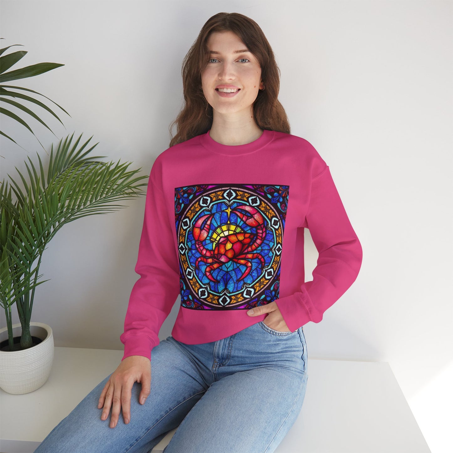 Unisex Heavy Blend™ Crewneck Sweatshirt, Glass 1, Cancer Zodiac Design
