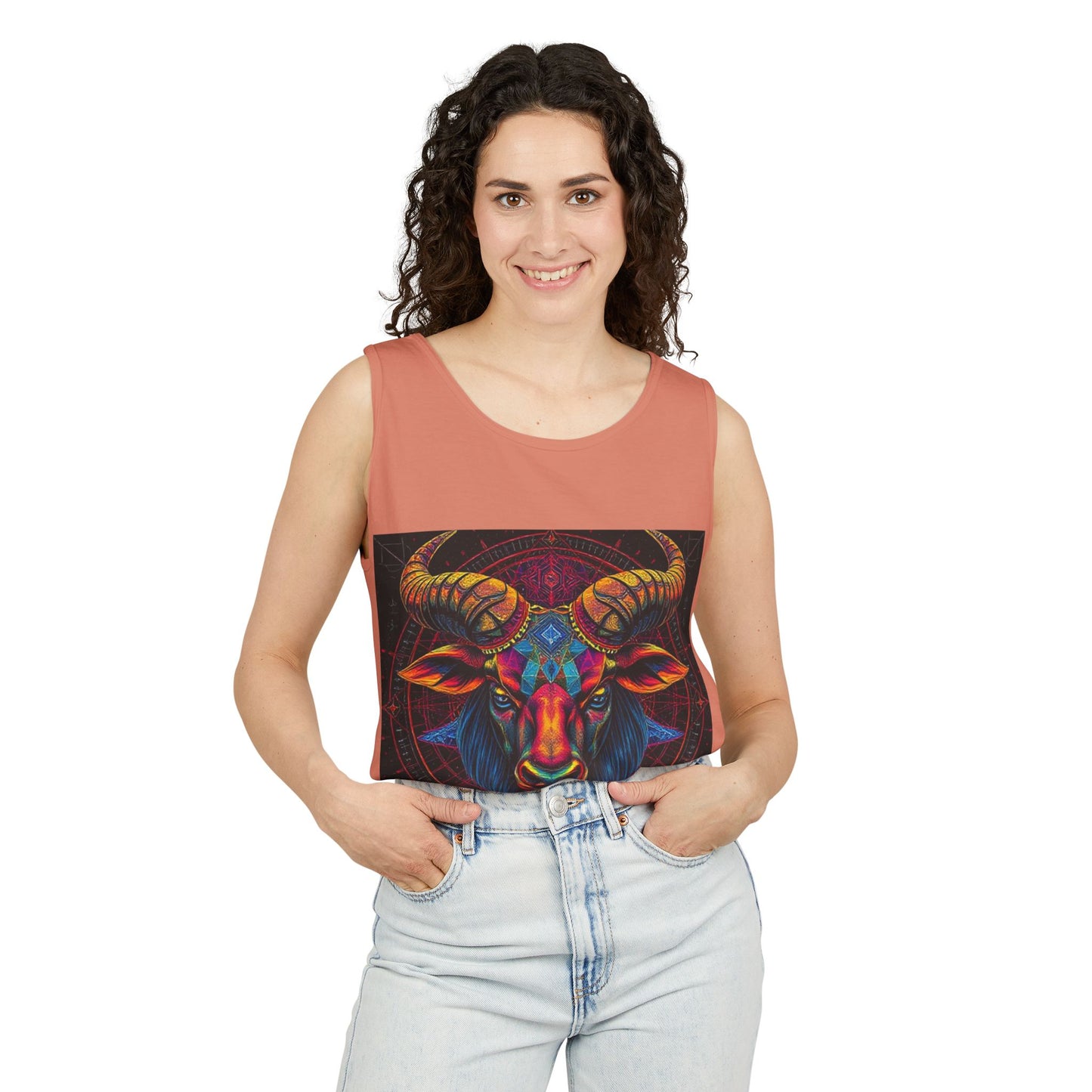 Unisex Garment-Dyed, Tank Top, Taurus Design, Pop Art v1, 100% US cotton