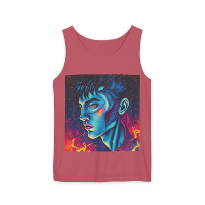 Unisex Garment-Dyed, Tank Top, Pisces Design, Pop Art v1, 100% US cotton