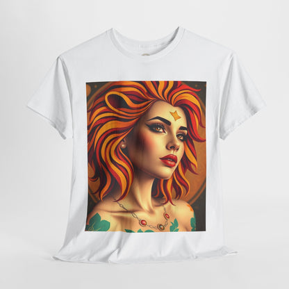 Unisex Heavy Cotton T-Shirt, Leo, Zodiac v3, Sexy Art