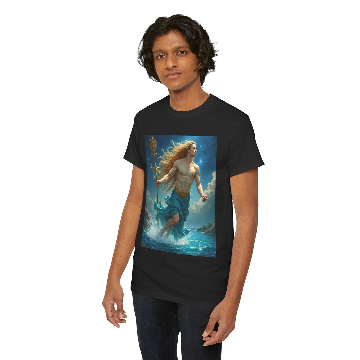 Unisex Heavy Cotton T-Shirt, Realistic, Aquarius Zodiac Design