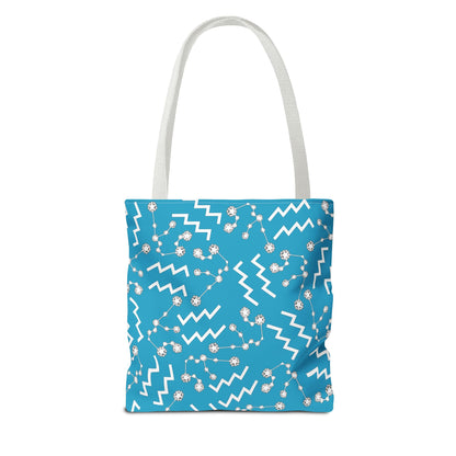 Tote Bag, Aquarius Zodiac Sign, AOP, (Turquoise, White)