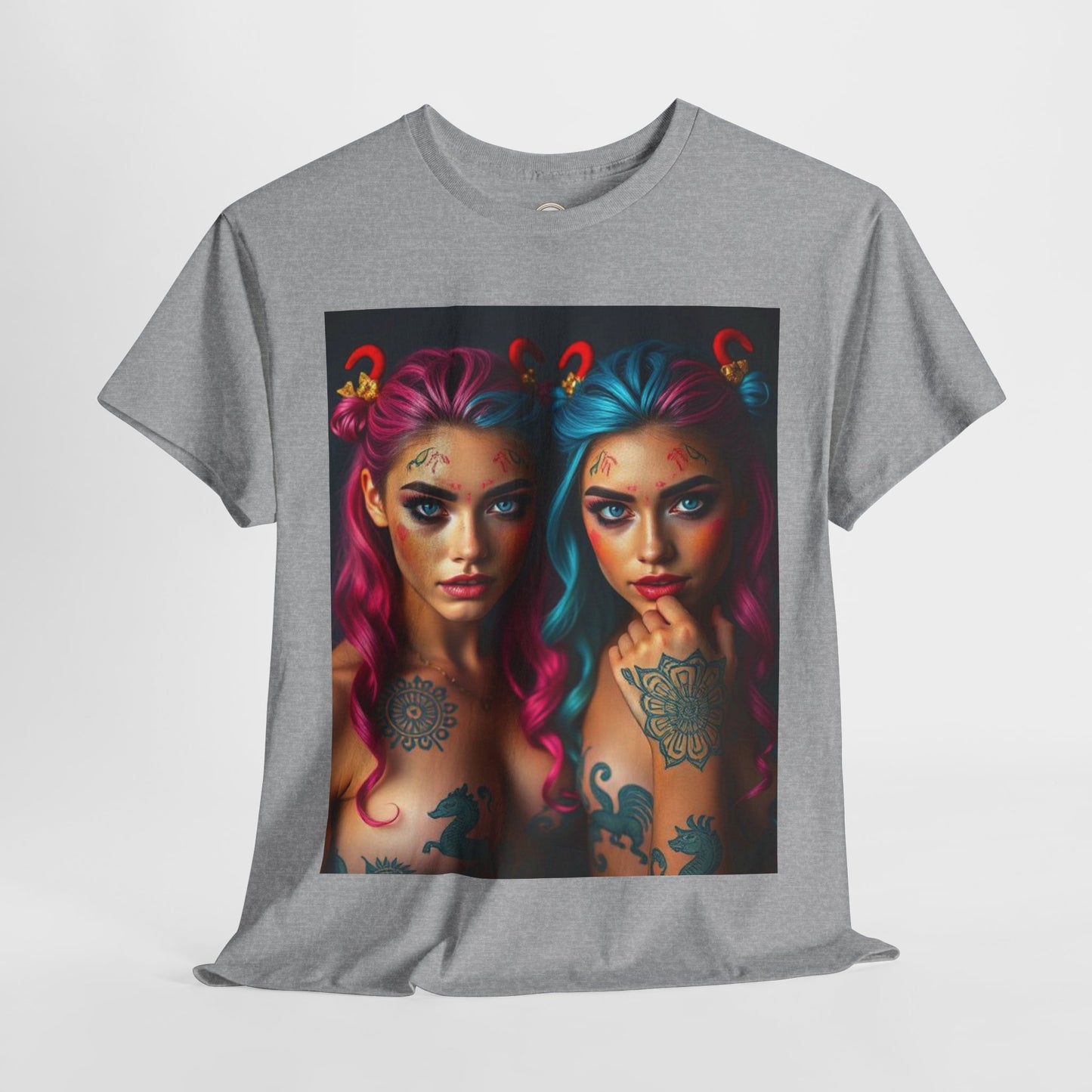 Unisex Heavy Cotton T-Shirt, Gemini, Zodiac v1, Sexy Art