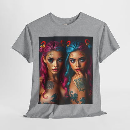 Unisex Heavy Cotton T-Shirt, Gemini, Zodiac v1, Sexy Art