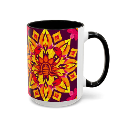 Accent Coffee Mug, Scorpio, Zodiac v1. Flower Pattern, (11, 15oz)