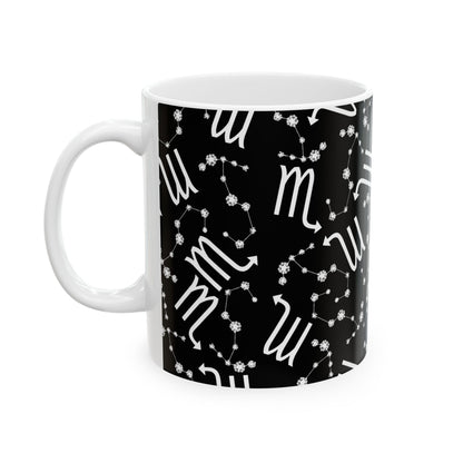 Ceramic Mug, (11oz, 15oz), Ceramic Coffee Mug, Black AOP, Scorpio Zodiac Design