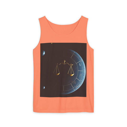 Unisex Garment-Dyed, Tank Top, Libra Design, Space Scale, 100% US cotton